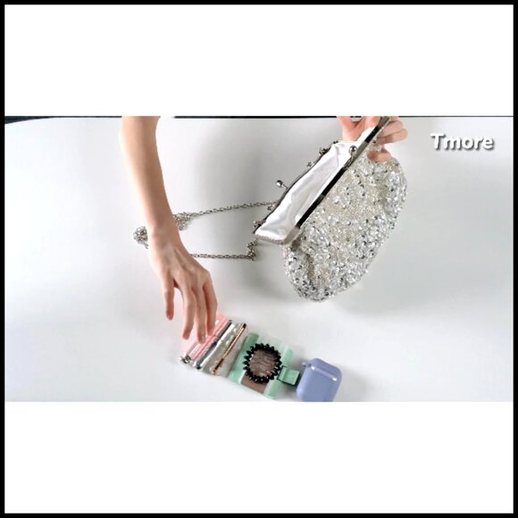 Beaded Sequin Floral Evening Clutch Bag Elegant Detachable Wristlet Large